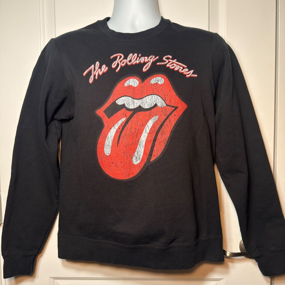 Rolling Stones Graphic Sweatshirt Black Tongue Logo Band Crewneck Small